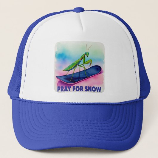 Snowboard bidsprinkhaan bidden voor sneeuw insect  trucker pet (Voorkant)