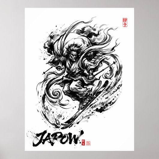 Snowboard Brush Art - Ski Fujin God Poster (Voorkant)