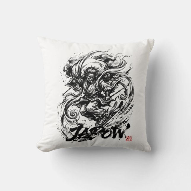 Snowboard Brush Art - Skier Fujin God Kussen (Voorkant)