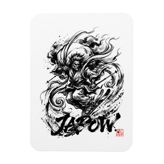 Snowboard Brush Art - Skier Fujin God Magneet (Verticaal)