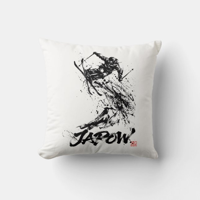 Snowboard Brush Art - Skier jump Kussen (Voorkant)