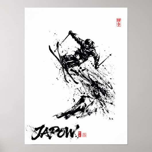 Snowboard Brush Art - Skier Jump Poster (Voorkant)