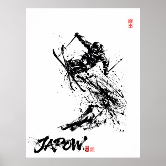 Snowboard Brush Art - Skier Jump Poster (Voorkant)