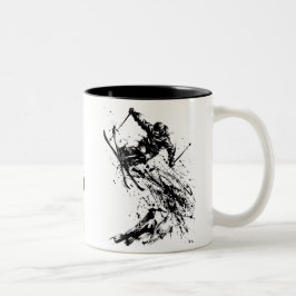 Snowboard Brush Art - Skier Jump Tweekleurige Koffiemok