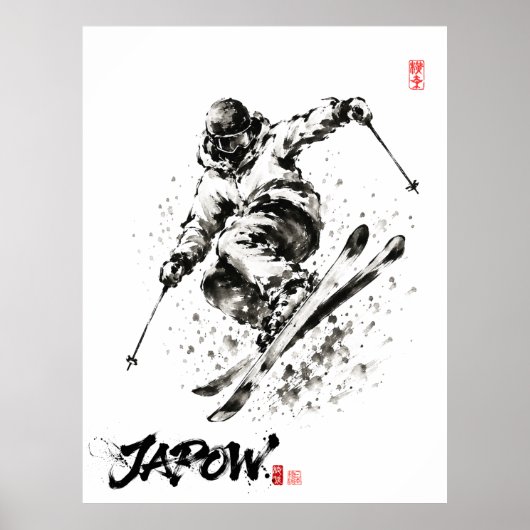 Snowboard Brush Art - Skier light Poster (Voorkant)