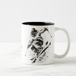 Snowboard Brush Art - Skier Light Tweekleurige Koffiemok