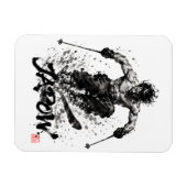 Snowboard Brush Art - Skier Samurai Musashi Ski Magneet (Horizontaal)