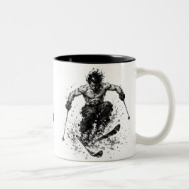 Snowboard Brush Art - Skier Samurai Musashi Tweekleurige Koffiemok