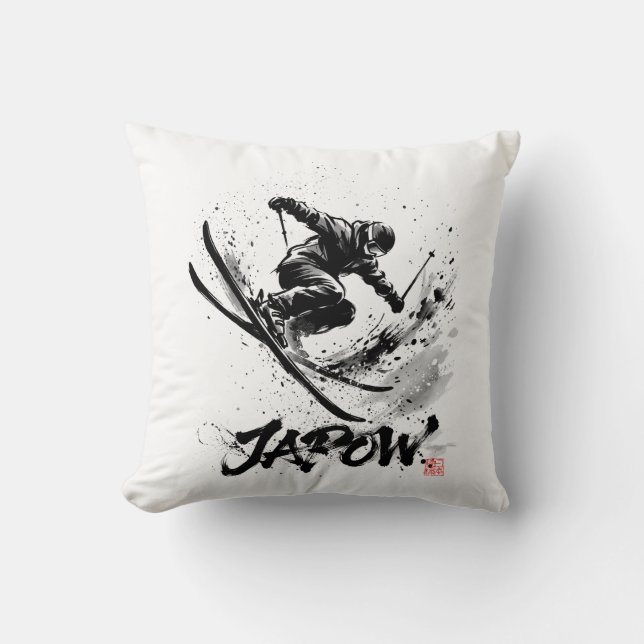 Snowboard Brush Art - Skier Slush Powder Kussen (Voorkant)