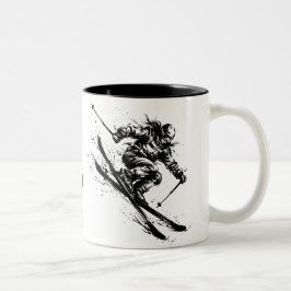 Snowboard Brush Art - Skier Women Tweekleurige Koffiemok