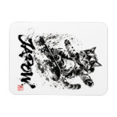 Snowboard Brush Art - Snowboarder cat Magneet (Horizontaal)