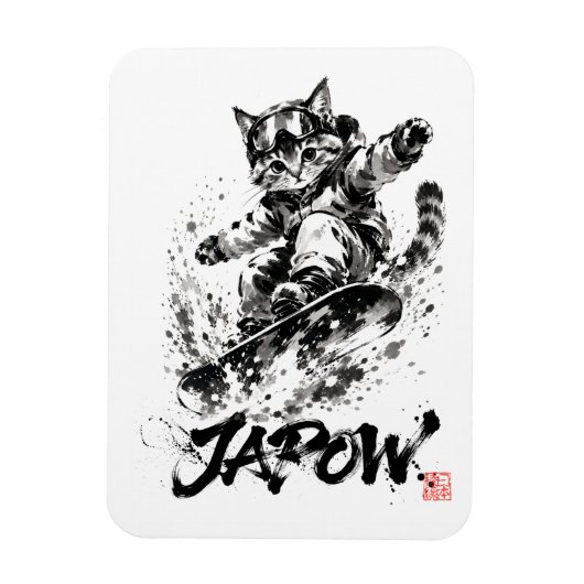 Snowboard Brush Art - Snowboarder cat Magneet (Verticaal)