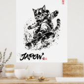 Snowboard Brush Art - Snowboarder cat Poster (Keuken)