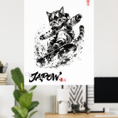 Snowboard Brush Art - Snowboarder cat Poster (Thuiskantoor)