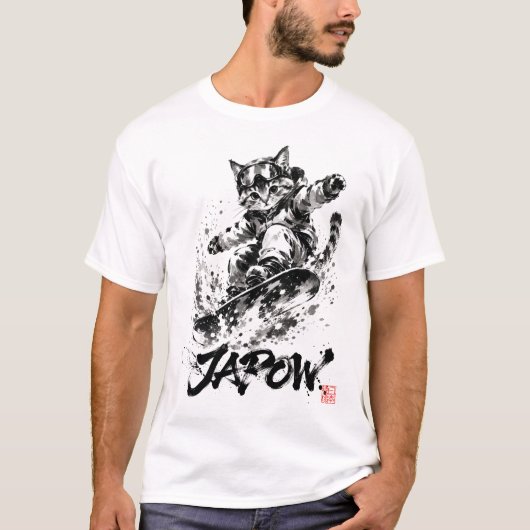 Snowboard Brush Art - Snowboarder cat T-shirt (Voorkant)