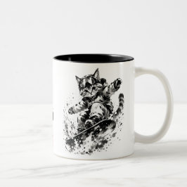 Snowboard Brush Art - Snowboarder cat Tweekleurige Koffiemok