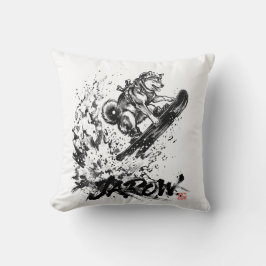 Snowboard Brush Art - Snowboarder Dog Huskey Kussen