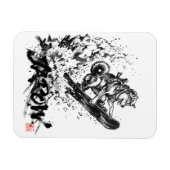 Snowboard Brush Art - Snowboarder Dog Huskey Magneet (Horizontaal)