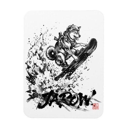 Snowboard Brush Art - Snowboarder Dog Huskey Magneet (Verticaal)