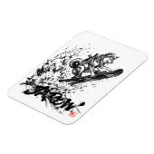 Snowboard Brush Art - Snowboarder Dog Huskey Magneet (Linkerzijde)