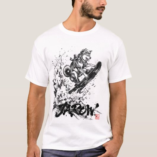 Snowboard Brush Art - Snowboarder Dog Huskey T-shirt (Voorkant)
