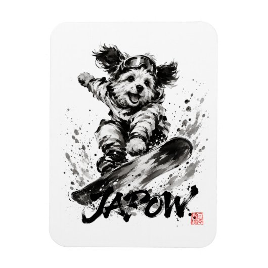 Snowboard Brush Art - Snowboarder Dog Magneet (Verticaal)