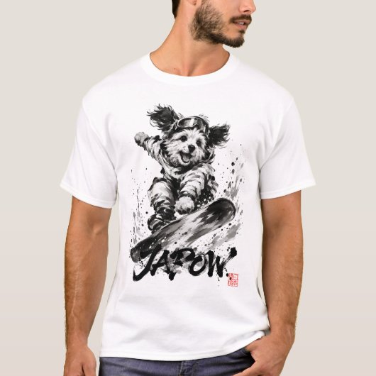 Snowboard Brush Art - Snowboarder Dog T-shirt (Voorkant)