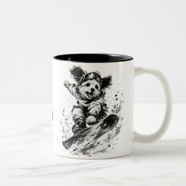 Snowboard Brush Art - Snowboarder Dog  Tweekleurige Koffiemok
