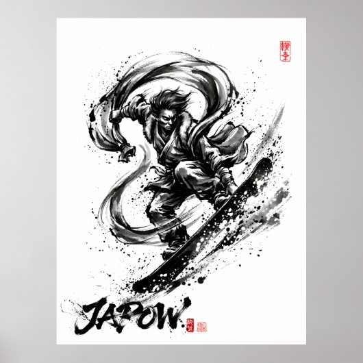 Snowboard Brush Art - Snowboarder Fujin God Poster (Voorkant)