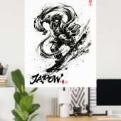 Snowboard Brush Art - Snowboarder Fujin God Poster (Thuiskantoor)