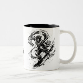 Snowboard Brush Art - Snowboarder Fujin God Tweekleurige Koffiemok