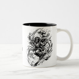Snowboard Brush Art - Snowboarder Fujin God Tweekleurige Koffiemok