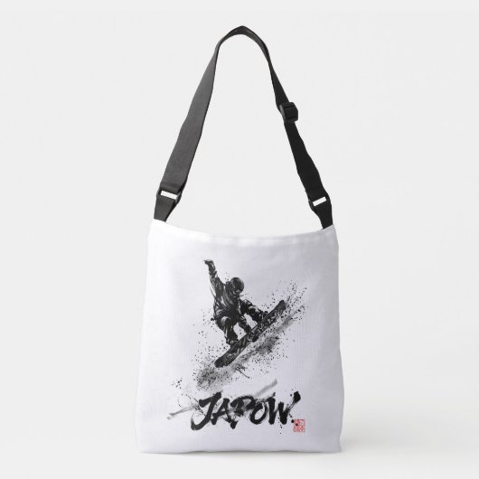 Snowboard Brush Art - Snowboarder Grab Crossbody Tas (Voorkant)