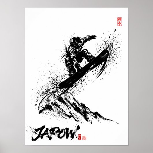 Snowboard Brush Art - Snowboarder Grab Jump Poster (Voorkant)