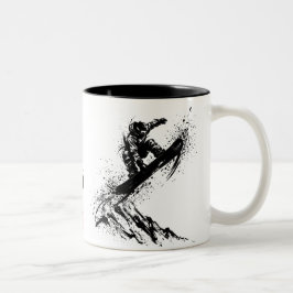 Snowboard Brush Art - Snowboarder Grab Jump Tweekleurige Koffiemok