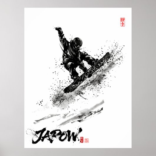 Snowboard Brush Art - Snowboarder Grab Poster (Voorkant)