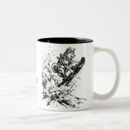 Snowboard Brush Art - Snowboarder Husky Tweekleurige Koffiemok