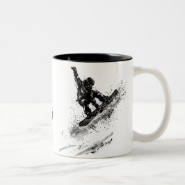 Snowboard Brush Art - Snowboarder Jump Tweekleurige Koffiemok