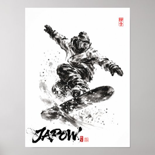 Snowboard Brush Art - Snowboarder light Poster (Voorkant)