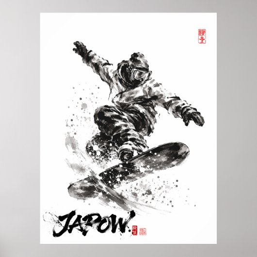 Snowboard Brush Art - Snowboarder light Poster (Voorkant)