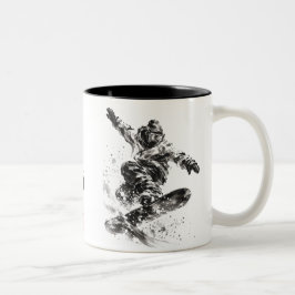 Snowboard Brush Art - Snowboarder Light Tweekleurige Koffiemok