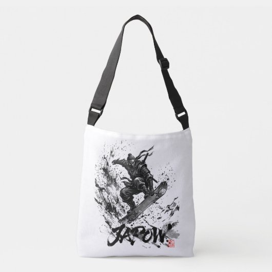 Snowboard Brush Art - Snowboarder Ninja Crossbody Tas (Voorkant)