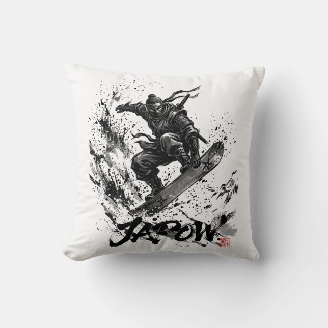 Snowboard Brush Art - Snowboarder Ninja Kussen (Voorkant)