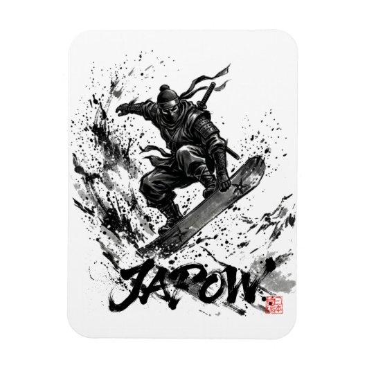 Snowboard Brush Art - Snowboarder Ninja Magneet (Verticaal)