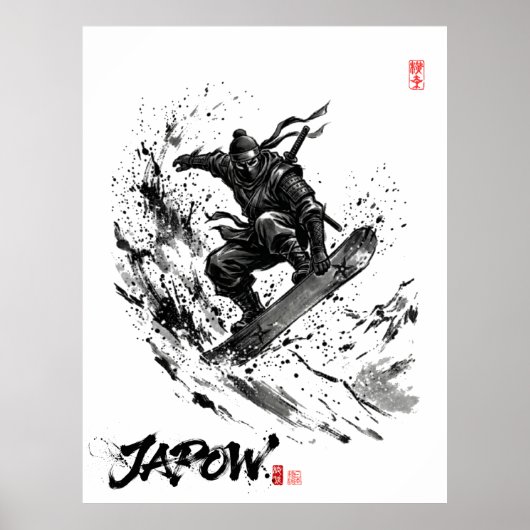 Snowboard Brush Art - Snowboarder Ninja Poster (Voorkant)