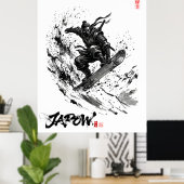 Snowboard Brush Art - Snowboarder Ninja Poster (Thuiskantoor)