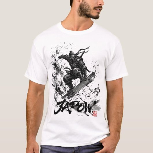 Snowboard Brush Art - Snowboarder Ninja T-shirt (Voorkant)