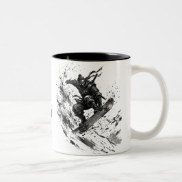Snowboard Brush Art - Snowboarder Ninja Tweekleurige Koffiemok