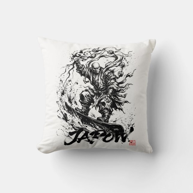 Snowboard Brush Art - Snowboarder Raijin God Kussen (Voorkant)