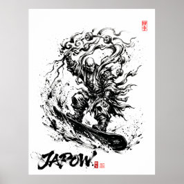 Snowboard Brush Art - Snowboarder Raijin God Poster
